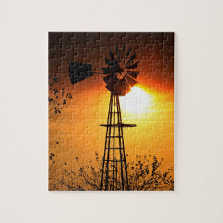 Kansas Sunset met boerderij Windmill silhouette Ji Legpuzzel