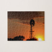 Kansas Sunset met boerderij Windmill silhouette Ji Legpuzzel (Horizontaal)