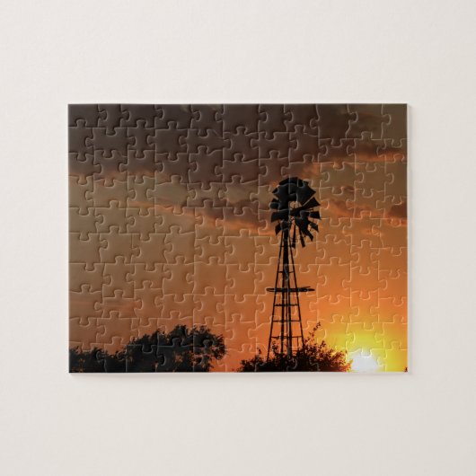 Kansas Sunset met boerderij Windmill silhouette Ji Legpuzzel (Horizontaal)