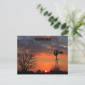 Kansas Sunset met boom en windmolen Briefkaart (Staand voorkant)