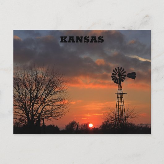 Kansas Sunset met boom en windmolen Briefkaart (Voorkant)