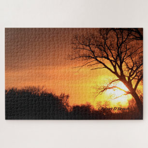 Kansas Sunset met een boom Silhouette Puzzle Legpuzzel