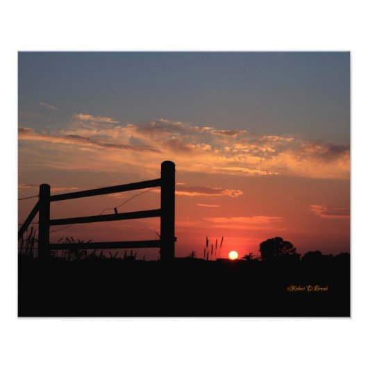 Kansas Sunset met een fence Photo Print Foto Afdruk (Voorkant)