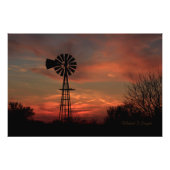 Kansas Sunset met een Windmill Fotouitbreiding Foto Afdruk (Voorkant)