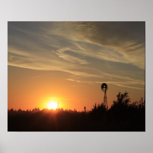 Kansas Sunset met een windmolensilhouet Poster (Voorkant)
