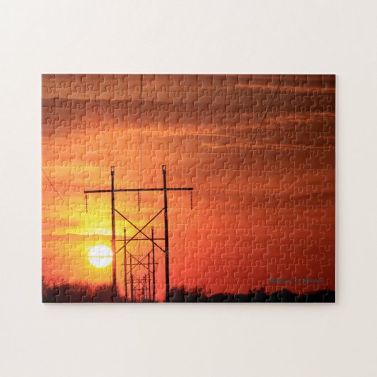 Kansas Sunset met elektriciteitsleidingen Puzzle Legpuzzel (Horizontaal)