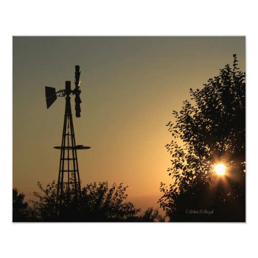 Kansas Sunset met Windmill Fotouitbreiding Foto Afdruk (Voorkant)