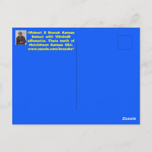 Kansas Sunset met Windmill Silhouette. briefkaart (Achterkant)