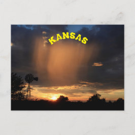 Kansas Sunset met Windmill Silhouette. briefkaart