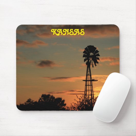 Kansas Sunset met Windmill Silhouette Muismat (Met muis)