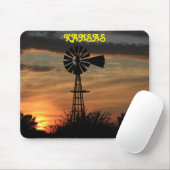 Kansas Sunset met Windmill Silhouette Muismat (Met muis)