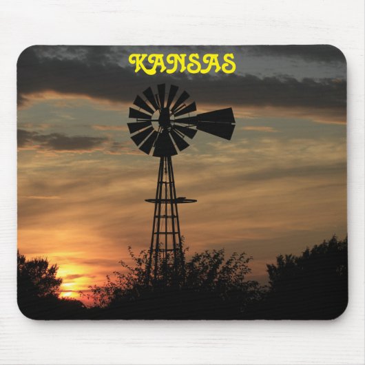 Kansas Sunset met Windmill Silhouette Muismat (Voorkant)