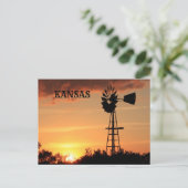 Kansas Sunset met Windmill silhouette Post Card. Briefkaart (Staand voorkant)