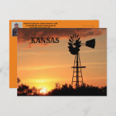 Kansas Sunset met Windmill silhouette Post Card. Briefkaart (Voorkant / Achterkant)