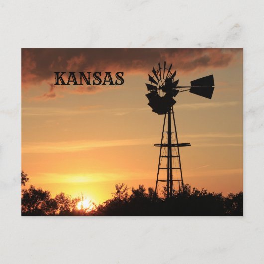 Kansas Sunset met Windmill silhouette Post Card. Briefkaart (Voorkant)
