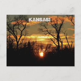 Kansas Sunset met wolken en bomen Post Kaart. Briefkaart
