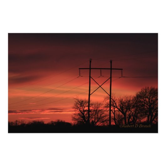 Kansas Sunset, Power lines Foto Uitbreiding Afdruk (Voorkant)