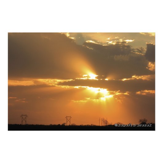 Kansas Sunset, Power Lines, Fotouitbreiding. Foto Afdruk (Voorkant)