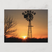 Kansas Sunset Silhouette met een Kaart van de Wind (Voorkant)