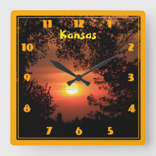Kansas Sunset Silhouette Vierkante Klok