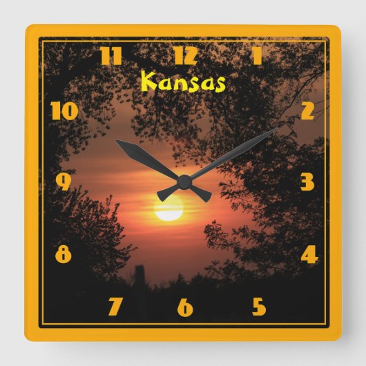 Kansas Sunset Silhouette Vierkante Klok (Voorkant)
