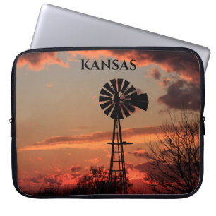 Kansas Sunset Windmill Silhouette Electronics Bag Laptop Sleeve