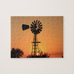 Kansas Sunset with farm Windmill silhouette Legpuzzel