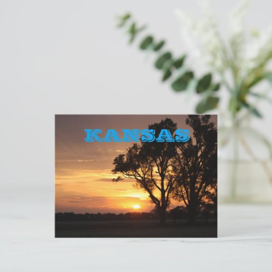Kansas Sunset with tree Silhouette, BRIEFKAART (Staand voorkant)