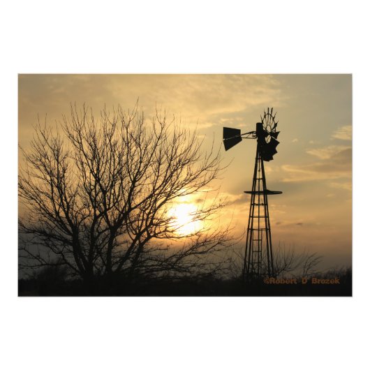 Kansas Sunset with Windmill, clouds, Photo/Poster Foto Afdruk (Voorkant)