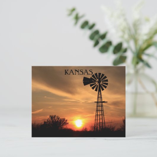 Kansas Sunset with Windmill silhouette Briefkaart (Staand voorkant)