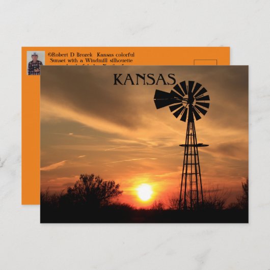 Kansas Sunset with Windmill silhouette Briefkaart (Voorkant / Achterkant)