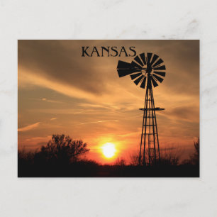 Kansas Sunset with Windmill silhouette Briefkaart
