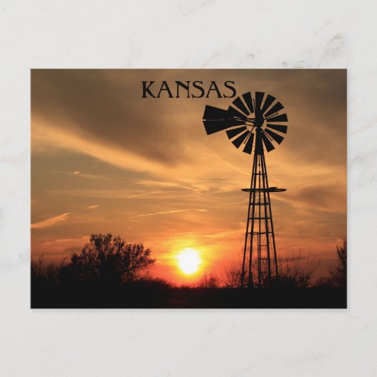 Kansas Sunset with Windmill silhouette Briefkaart (Voorkant)