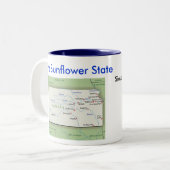 Kansas Symbols & Map Tweekleurige Koffiemok (Voorkant links)