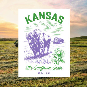 Kansas The Sunflower State Opgericht in 1861 Os en Briefkaart