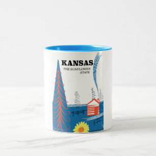Kansas "The sunflower state" poster voor oldtimers Tweekleurige Koffiemok