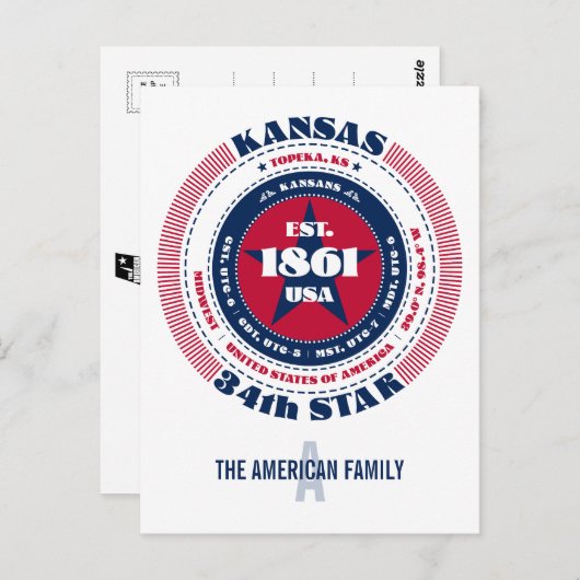 Kansas, Topeka, KS, Patriottisch, Monogram Briefkaart (Voorkant / Achterkant)