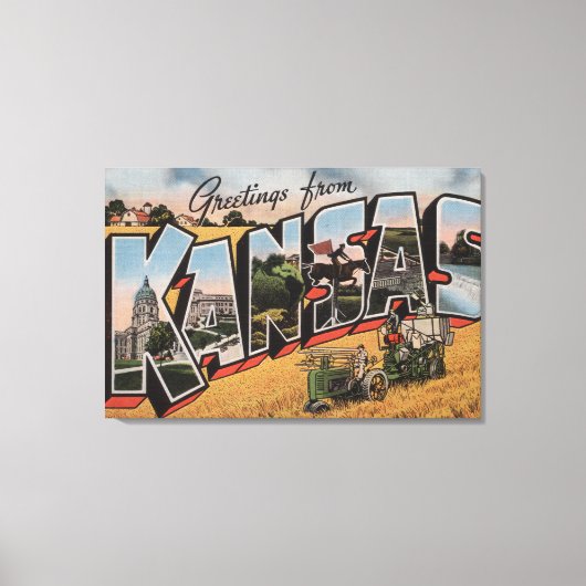Kansas (Tractor- en Hay Bailer Scene) Canvas Afdruk (Voorkant)