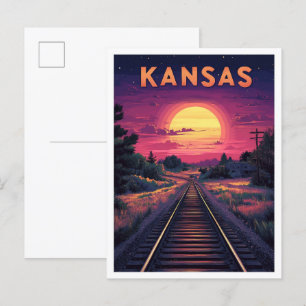 Kansas USA Kunst Vintage Illustratie Reizen Briefkaart