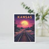 Kansas USA Kunst Vintage Illustratie Reizen Briefkaart (Staand voorkant)