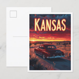 Kansas USA Kunst Vintage Illustratie Reizen Briefkaart