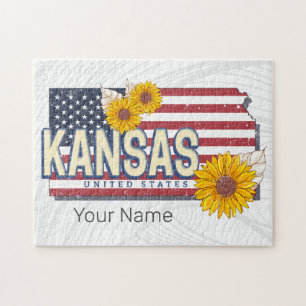 Kansas Verenigde Staten Retro State Kaart  Verenig Legpuzzel