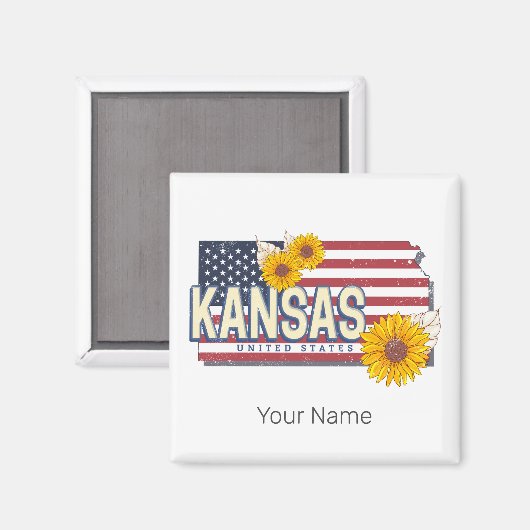 Kansas Verenigde Staten Retro State Kaart  Verenig Magneet (Voorkant / Achterkant)