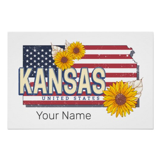 Kansas Verenigde Staten Retro State Kaart  Verenig Perfect Poster (Voorkant)