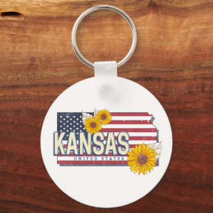 Kansas Verenigde Staten Retro State Kaart  Verenig Sleutelhanger