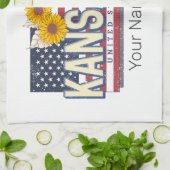 Kansas Verenigde Staten Retro State Kaart  Verenig Theedoek (Gevouwen)