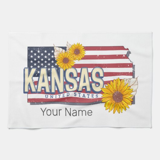 Kansas Verenigde Staten Retro State Kaart  Verenig Theedoek (Horizontaal)