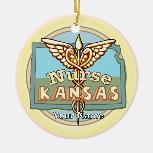 Kansas Verpleegster Caduceus Keramisch Ornament (Voorkant)