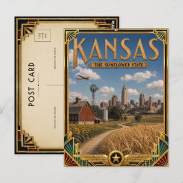 Kansas Vintage Art Deco Gouden Tijdperk Briefkaart