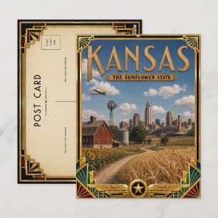 Kansas Vintage Art Deco Gouden Tijdperk Briefkaart